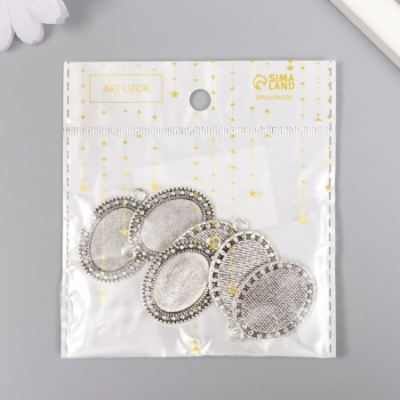 Setting (base for cabochon) Metal "Medalon - Points" Silver 7915 3.7x2.6 cm-4