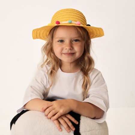 Hat with bombs for Minaku girl, yellow color, size 50