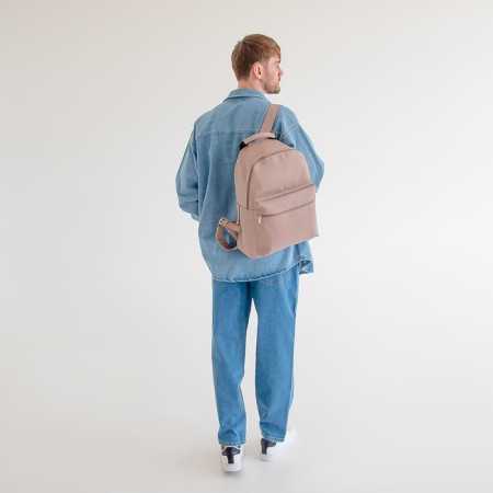 The backpack of the city Textura from eco -leather on lightning, external pocket, beige color-7