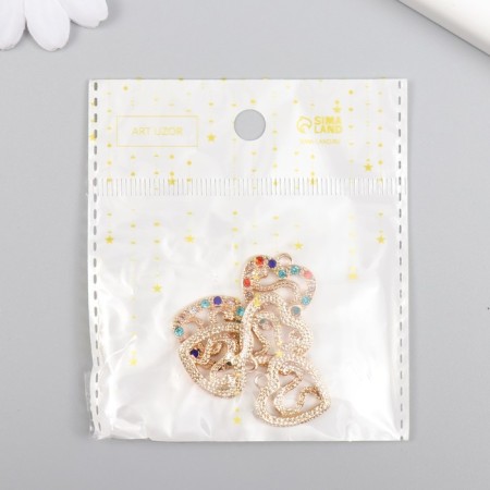 Decor for creativity metal, rhinestones "Snake in the heart" gold 0.3x1.9x2 cm-3