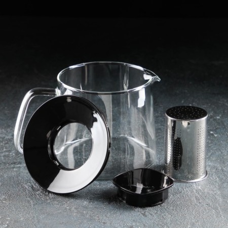 Glass teapot “Loki”, 1.4 liters, with metal sieve, black color-2
