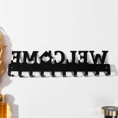 Decorative metal hooks "Welcome. House" black 1.9x32.9x8.2 cm-3