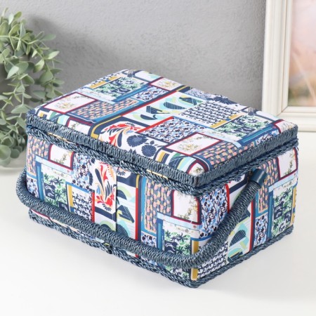 Casket for needlework "Patchwork. Blue flowers" 19x26x14.5 cm-6