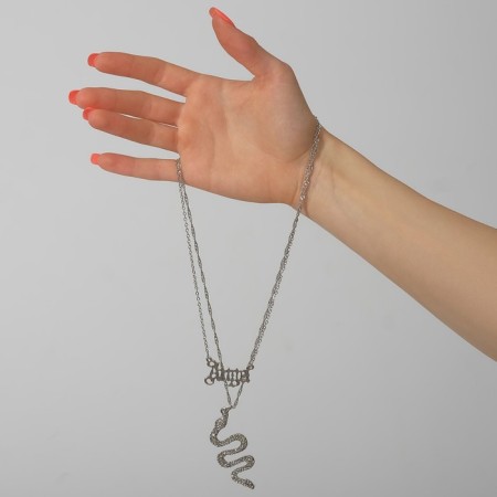 The pendant "Snake" Angel, white color in silver, l = 45 cm