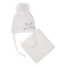Children's knitted set for girls: hat and snood, size 48, white color