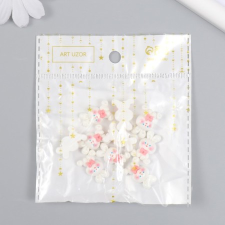 Decor for creativity Plastic "White Bunny with a bow" set 10 pcs 2x1.2 cm-3