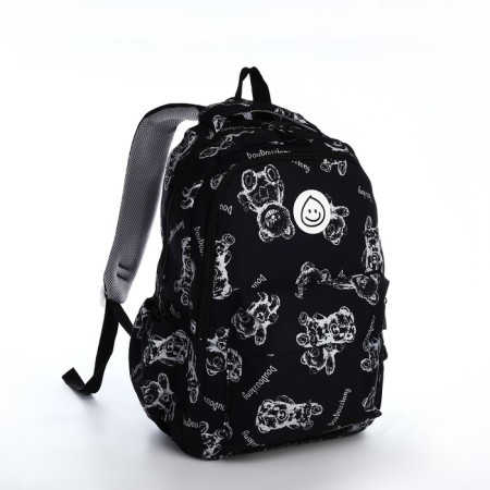 School backpack from textiles with a zipper, 4 pockets, black color-2