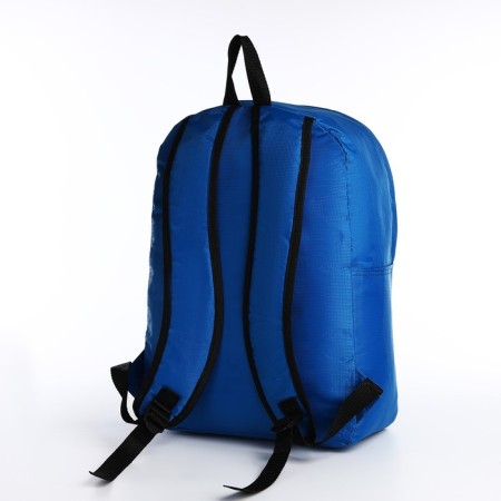 A backpack with a zipper, external pocket, blue color-3