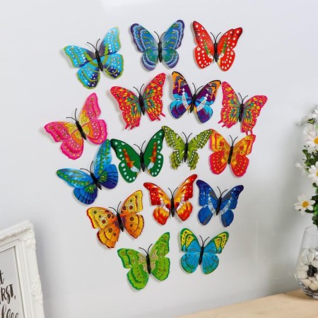 Magnet Plastic "Butterfly with gold glitter" double wings, mix 10x7 cm-1
