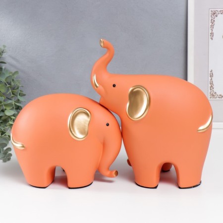 Souvenir ceramics "Four elephants" Orange set 4 pcs 7.5x9.5 17x21 27x22.5 cm-2