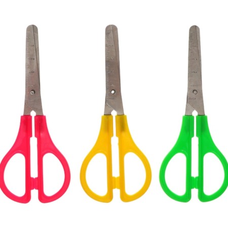 Chancellery scissors 13 cm, plastic handles, rounded ends with a ruler, MIX case-4