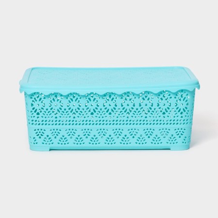 Storage container with a lid "openwork", plastic, 35 × 27 × 12 cm, color mix