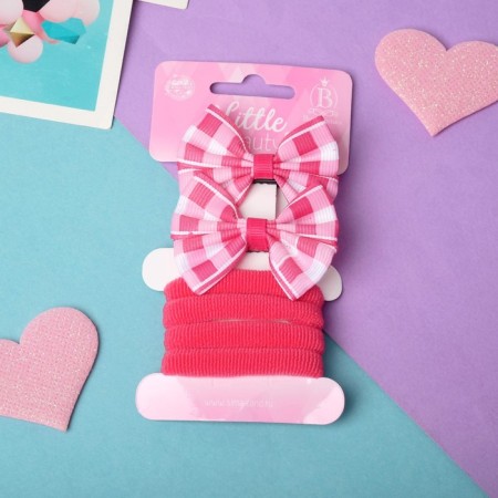Hair set "Greta" (4 elastic bands, 2 clamps) cell, pink