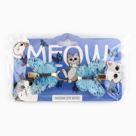Hair clips with butterflies "Meow", 3 x 3 cm-6