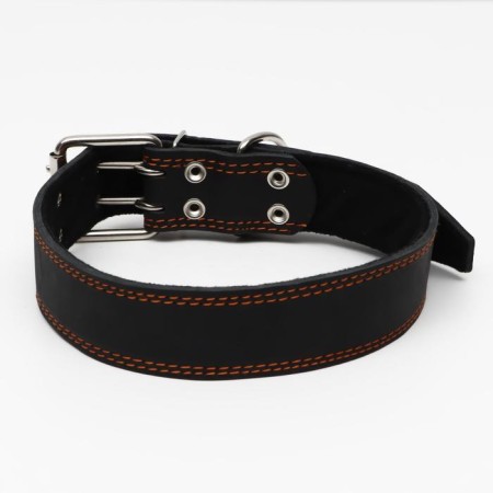 Leather collar on synthetic winterizer, 82 x 4.5 cm, Osh 50-70 cm, black