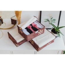 A set of organizers for storing linen with a leaf lid, 3 pcs, 32 × 24 × 12 cm, brown color