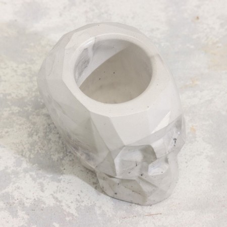 Skull candlestick from gypsum with faces, 6x9x6.5cm, marble with black stripes-3