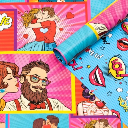 Glossy packaging paper "Pop Art Love", bilateral, 70 x 100 cm