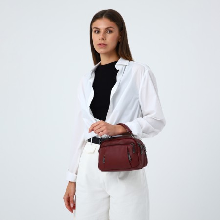 Cross-Bodi bag with zipper, burgundy color-8
