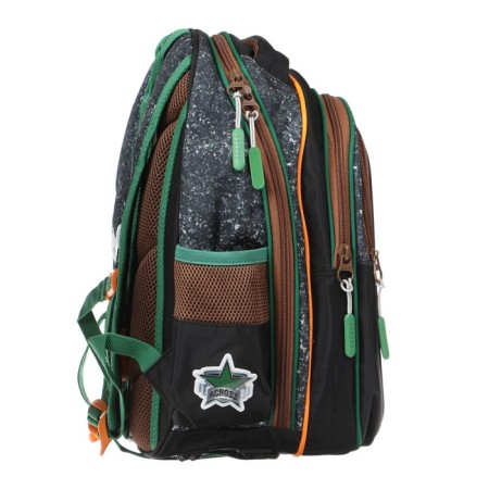 Frame backpack 39 x 29 x 17 cm, Across 410, filling: bag, pencil case, black/green ACR22-410-1-3