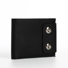 Male purse on magnets, department for bills, for cards, for coins, black color