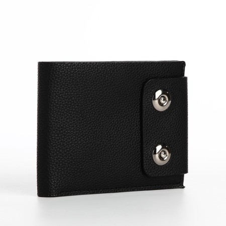 Male purse on magnets, department for bills, for cards, for coins, black color