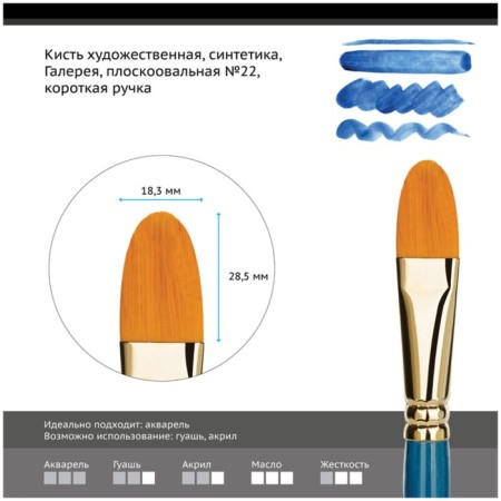 Brush Art Synthetics Gamma "Gallery", Plainovalnaya No. 22, Short handle 303022-1