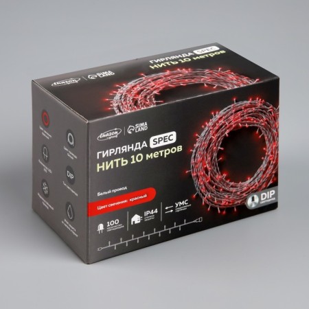 Garland “thread” 10 m, IP44, UMS, white thread, 100 LED, red glow, 220 V-7