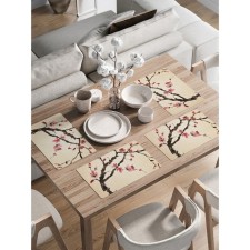 A set of napkins for setting the table “Flowering Sakura at sunset”, rectangular, rounded edges, size 30x46 cm, 4 pcs