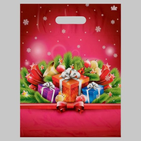 Package "Raspberry Gift", polyethylene with a cut pen, 40 x 31 cm, 60 μm
