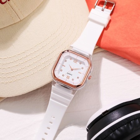 Women's watch, 4.1 x 4.1 cm, silicone strap, white-1