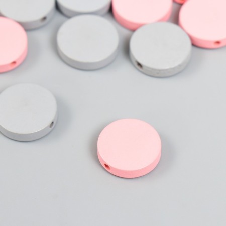 Beads for creativity wood "flat circle" set of 20 pcs pink, gray 0.4x1.5x1.5 cm-1