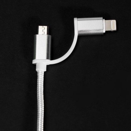 Windigo cable, 2 in 1, MicroUSB/Lightning - USB, 2 A, nylon braid, 1 m, white-4