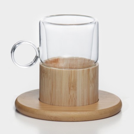 Madera tea -glass service, 12 items: 6 mugs 100 ml, 6 bamboo stands d = 11 cm-1