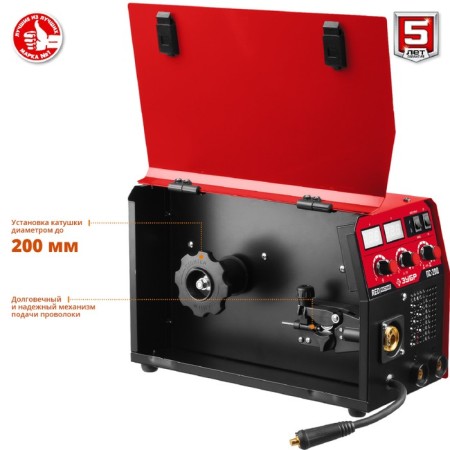 Welding semiautomatic device "Zubr" PS-200, Inverter, 6.4 kW, Max 29 A, MMA, MIG, MAG, efficiency 85%-3