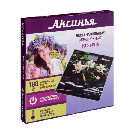 Libra Floor Aksinya KS-6006, electronic, up to 180 kg, drawing "White Flowers"-3