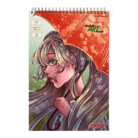 A4 watercolor sketchbook, 20 sheets on the rowing "Anime", covered cardboard, matte lamination, selective UV-lame, block 200 g/m2
