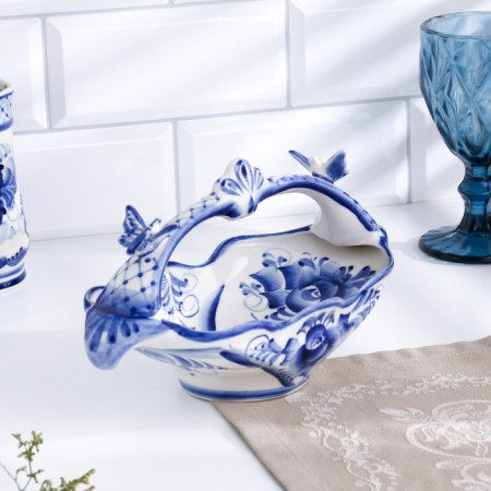Gzhel candy "Victoria", white-blue, ceramics, 14 × 26 cm,-1