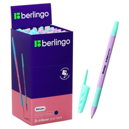 Ballpoint handle Berlingo "Tribase Grip Haze", 0.7 mm, flu, blue, mix