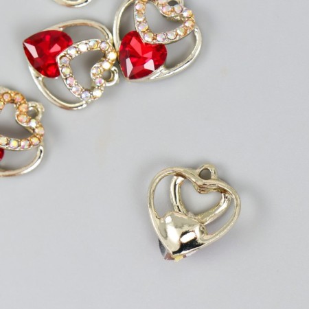 Decor for creativity metal, rhinestones "Three hearts in one" red, gold 0.8x1.6x1.7 cm-1