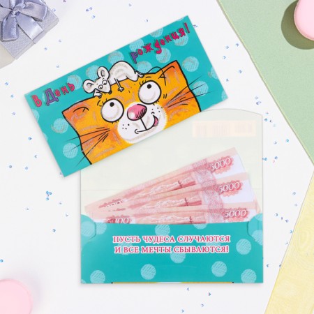 Money envelope "On Birthday!" Mouse Cat, 17 x 9 cm