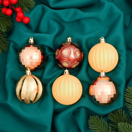 Set of balls plastic D-6 cm, 12 pcs "Agnet" stripes, golden orange