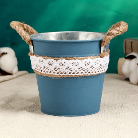 Kashpo "Vederko Lindberg" blue with handles, 13x13x12cm-3