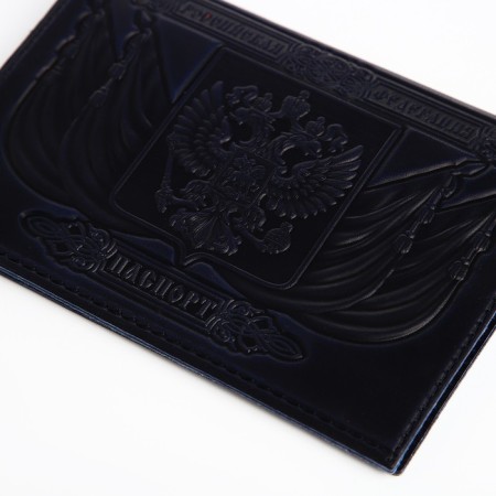 Cover for passport, embossing, emblem, dark blue color-3