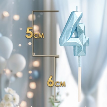 Candle in the cake on the skewer "Almaz", the number "4", blue, 4.8x2.6 cm-1