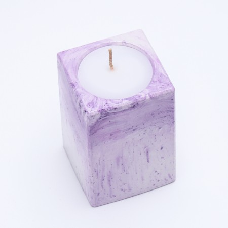 Candle "Square" in the candlestick of gypsum, 5x8cm, marble with purple strips-2