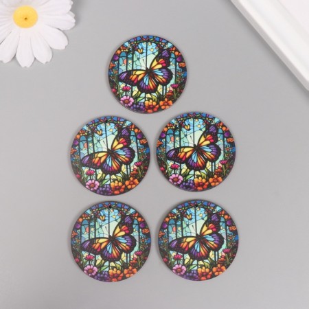Decor for creativity tree "Flower butterfly. Stained glass" 4.6x4.6x0.3 cm-2