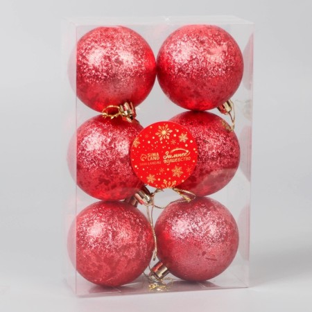 Set of balls plastic D-6 cm, 6 pcs "Retro" red-1