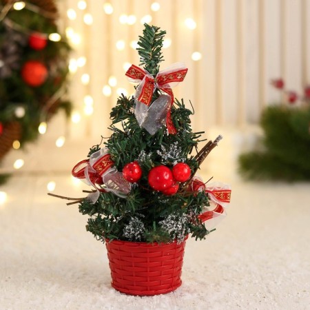 Christmas tree decor "festive" bow in stripes, 10x17 cm, red-1