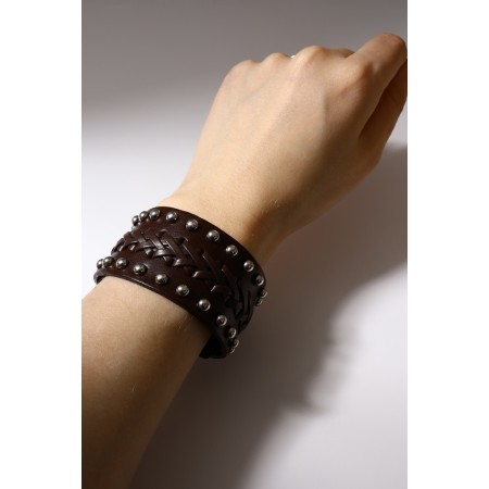Bracelet skin "minimal" weaving, brown color with silver, 23 cm-5
